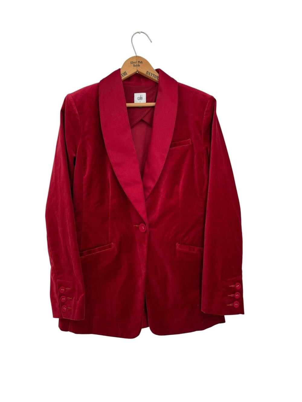 Cabi Ford Jacket Red Velvet Satin Collar Size Small